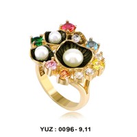 İncili Altın Kaplamalı Mix Taşlı Yüzük