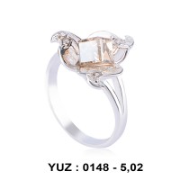 Kahverengi Küp Taşlı Zirkon Rodyumlu Yüzük