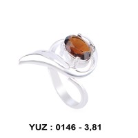 Kahverengi Taşlı Rodyumlu Yüzük