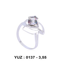 Küp Taşlı Rodyumlu Yüzük