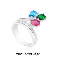 Mix Renk Cümbüşü Rodyumlu Yüzük