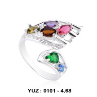 Mix Renk Cümbüşü Rodyumlu Yüzük