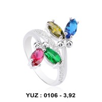 Mix Renk Cümbüşü Rodyumlu Yüzük