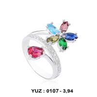 Mix Renk Cümbüşü Rodyumlu Yüzük