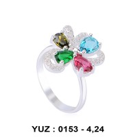 Mix Renk Cümbüşü Rodyumlu Yüzük