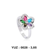 Mix Renk Cümbüşü Rodyumlu Yüzük