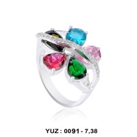 Mix Renk Cümbüşü Rodyumlu Yüzük