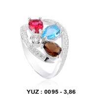 Mix Renk Cümbüşü Rodyumlu Yüzük