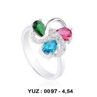 Mix Renk Cümbüşü Rodyumlu Yüzük