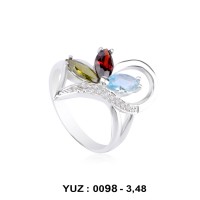 Mix Renk Cümbüşü Rodyumlu Yüzük