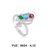 Mix Renk Cümbüşü Rodyumlu Yüzük