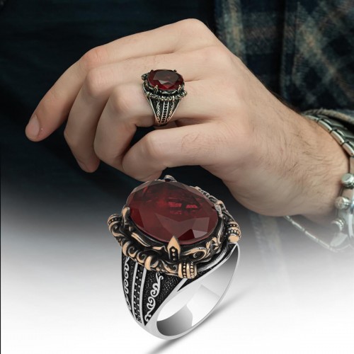 kırmızı paraiba taşlı 925ayar gümüş erkek yüzük