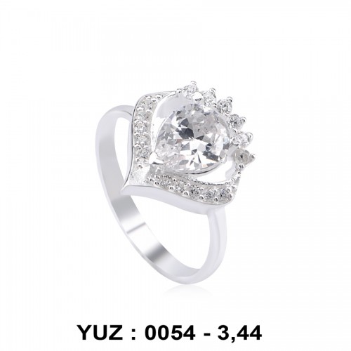 Beyaz Zirkon Taşlı Rodyumlu Yüzük