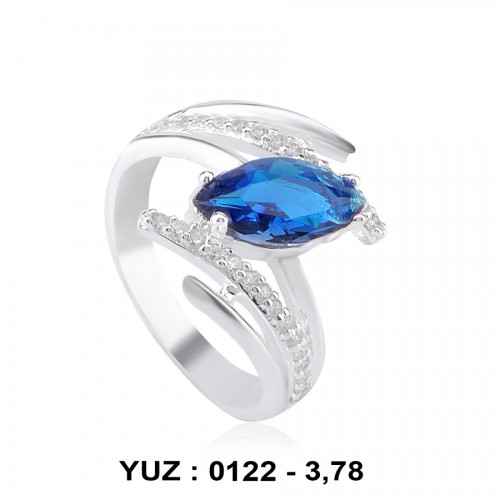 Safir Glass Taşlı Rodyumlu Yüzük