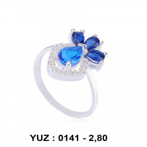 Safir Glass Taşlı Rodyumlu Yüzük