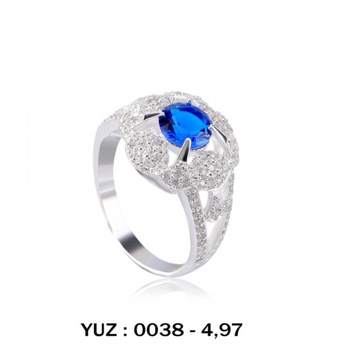 Safir Glass Taşlı Rodyumlu Yüzük