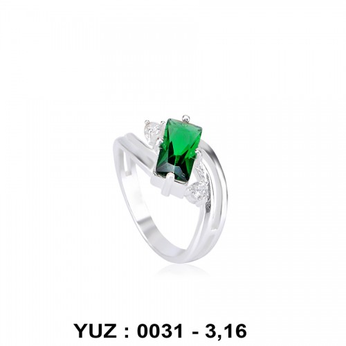 Zümrüt Glass Taşlı Rodyumlu Yüzük