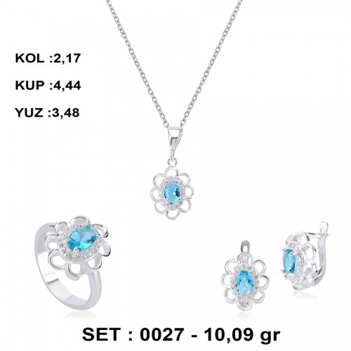AGUA RENKLİ ZİRKON GÜMÜŞ SET