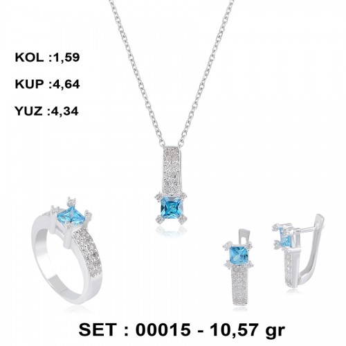 AGUA RENKLİ ZİRKON GÜMÜŞ SET