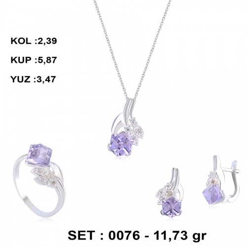 AMETİS RENKLİ KÜP TAŞLI ZİRKON GÜMÜŞ SET