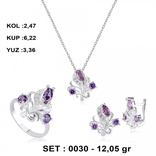 AMETİS RENKLİ ZİRKON GÜMÜŞ SET