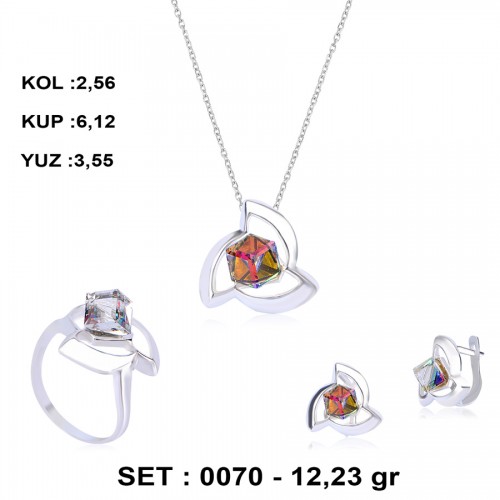 GÖKKUŞAĞI IŞILTILI KÜP TAŞLI ZİRKON GÜMÜŞ SET