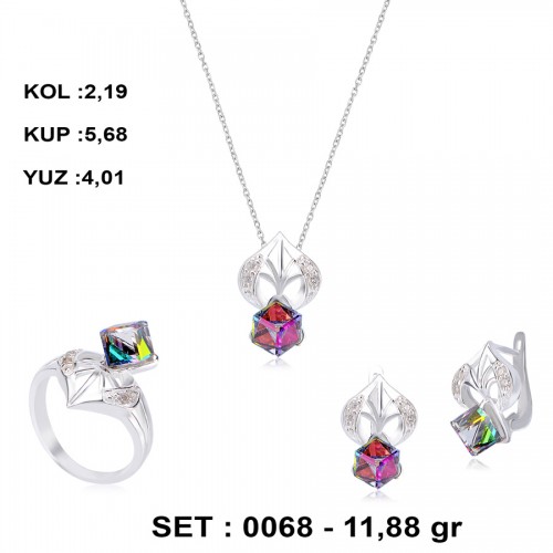 GÖKKUŞAĞI IŞILTILI KÜP TAŞLI ZİRKON GÜMÜŞ SET