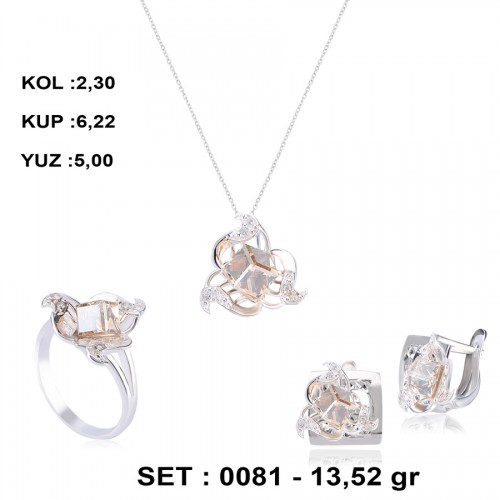 KAHVERENGİ KÜP TAŞLI ZİRKON GÜMÜŞ SET