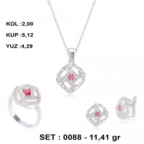 YAKUT-RENKLİ-ZİRKON-GÜMÜŞ-SET