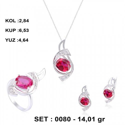 YAKUT-RENKLİ-ZİRKON-GÜMÜŞ-SET