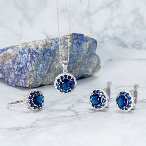 safir renkli gümüş zirkon set
